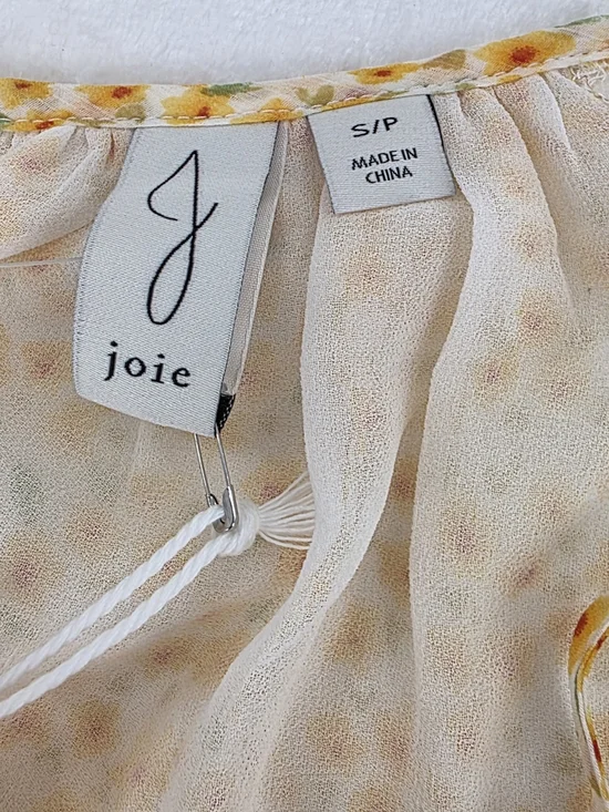 Joie Yellow Floral V-Neck Peasant Blouse Short Sleeve Womens Size Small - Picture 4 of 13
